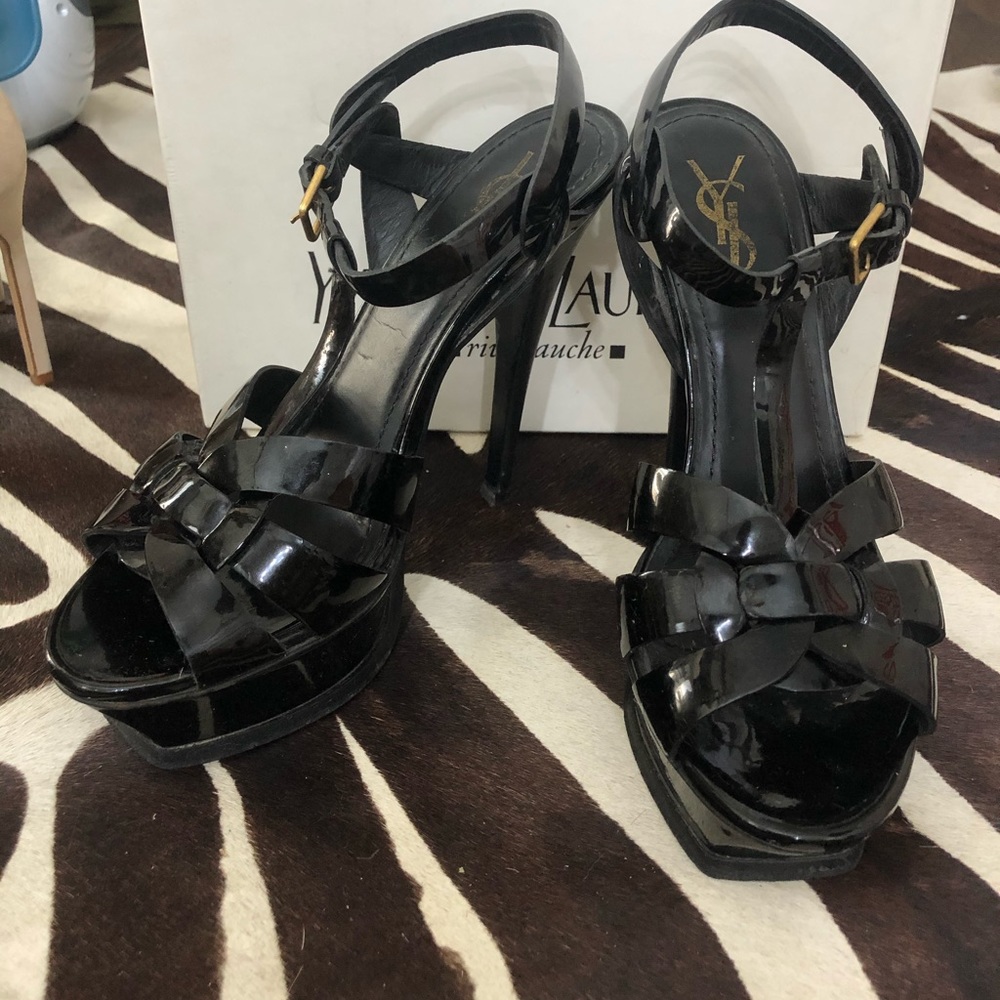 YSL Tribute 105 Heel Black Patent 36.5